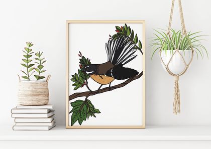 Fantail New Zealand Bird A4 Art Print