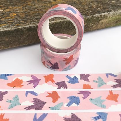 Washi Tape - Birds in Flight, Pink Sky